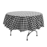 Black Gingham Printed Round Plastic Table Covers | 48 Count
